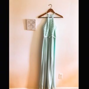 High neck lace bridesmaid dress